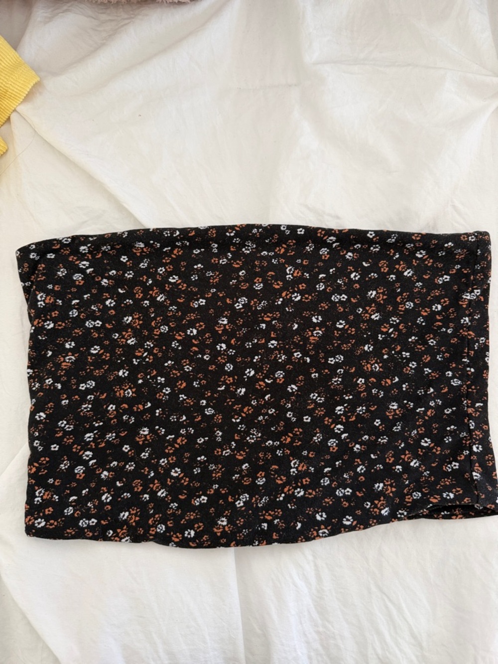 Floral Tube Top - Black with Brown & White Floral